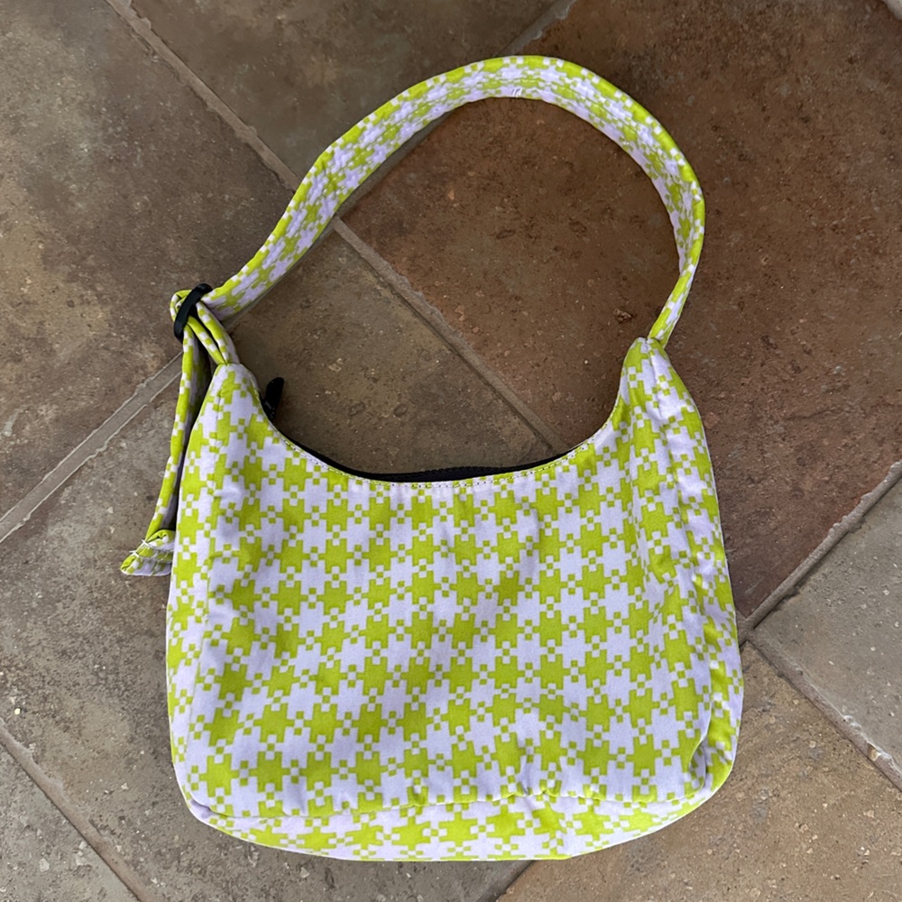 Baggy Mini Nylon Shoulder Bag Pink Pistachio Pixel Gingham